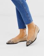 Asos Design Legend Western Ballet Flats In Snake-beige
