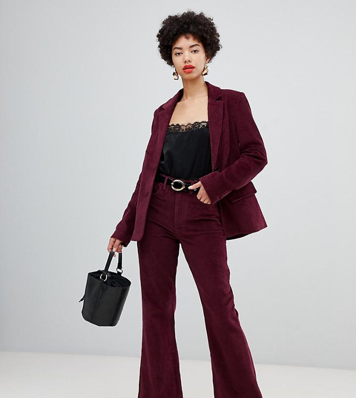 Warehouse Flare Cord Pants In Berry - Purple