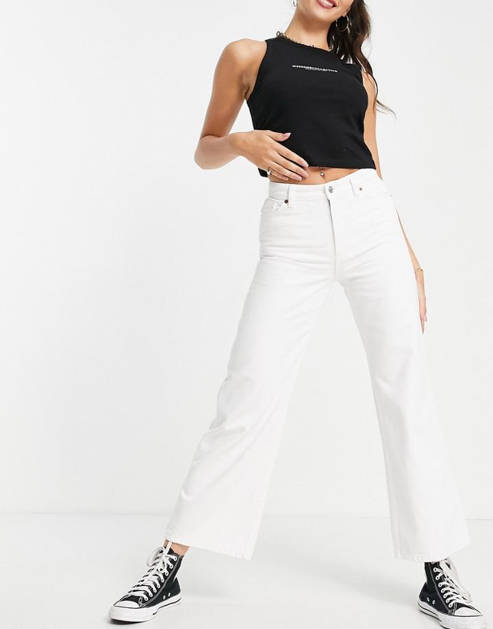 Monki Yoko Organic Cotton Cropped Wide Leg Jeans In White