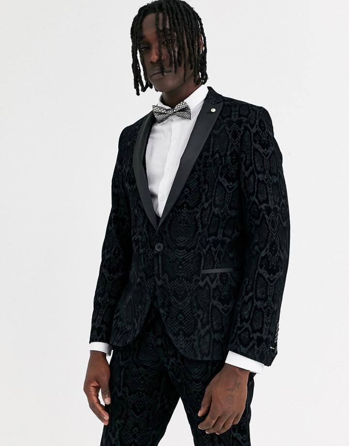 Twisted Tailor Super Skinny Suit Jacket In Gray Snake Flocking