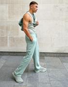 Asos Design Matching Straight Leg Sweatpants With Patch Pocket In Washed Green