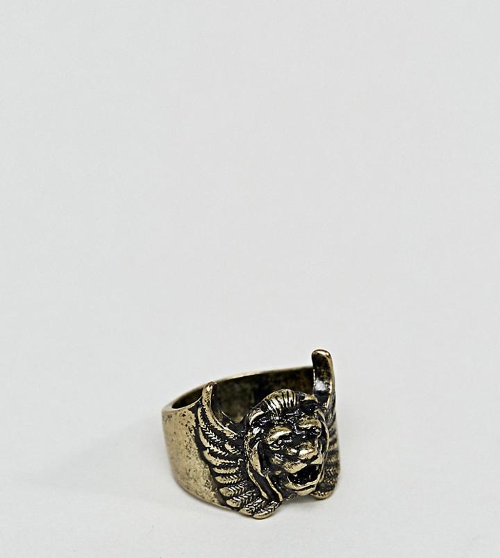 Asos Plus Lion Ring In Burnished Gold - Gold