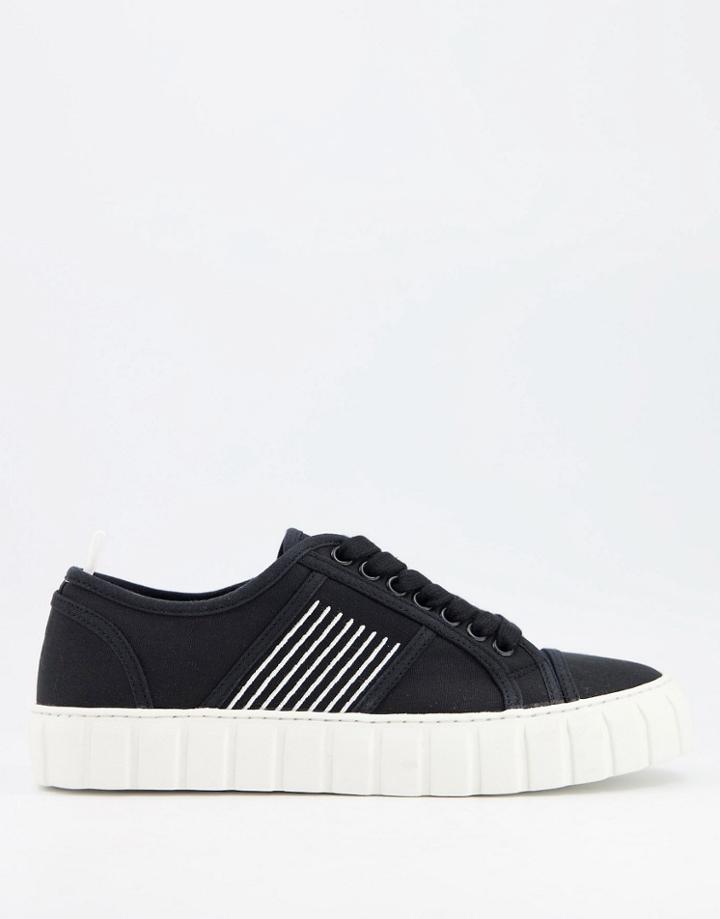 Asos Design Lace Up Canvas Sneakers In Black With Ribbed Sole