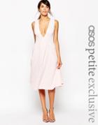 Asos Petite Exclusive Midi Dress In Texture With Plunge Neck - Pale Pink