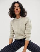 Asos Design Chunky Sweater With Stitch Detail-beige