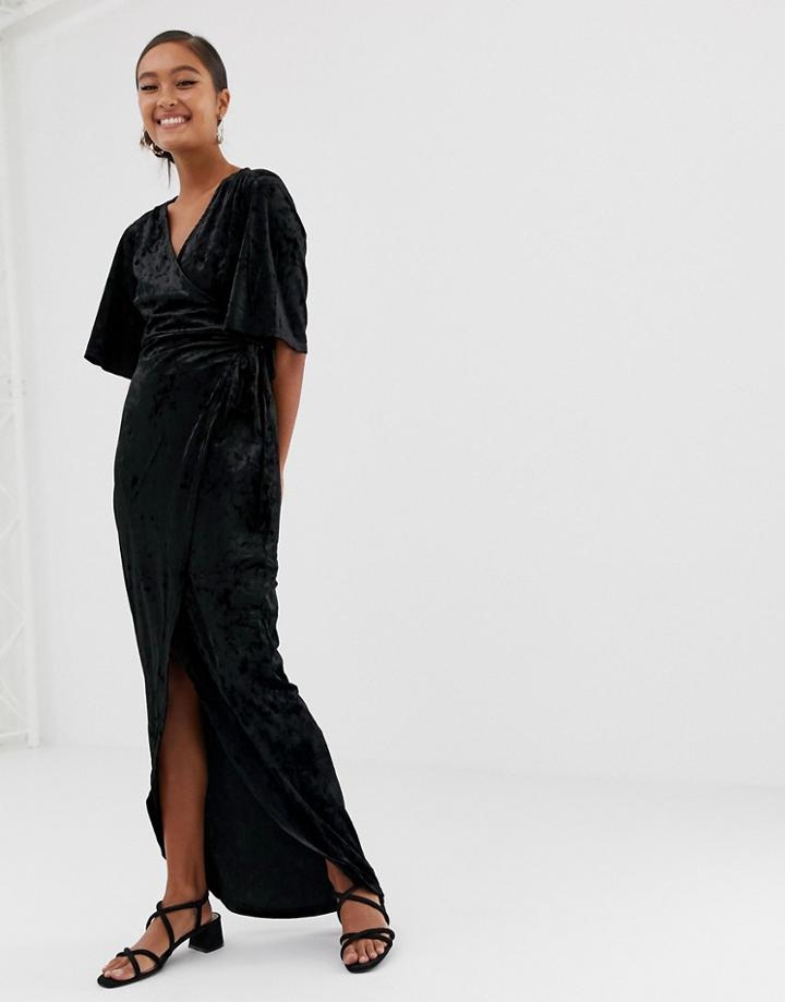 Moves By Minimum Velvet Wrap Maxi Dress - Black