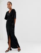 Moves By Minimum Velvet Wrap Maxi Dress - Black
