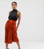 Fashion Union Petite Satin Midi Skirt With Ruched Detail-red