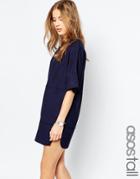 Asos Tall Tunic Dress In Linen Look With Stitch Detail - Navy