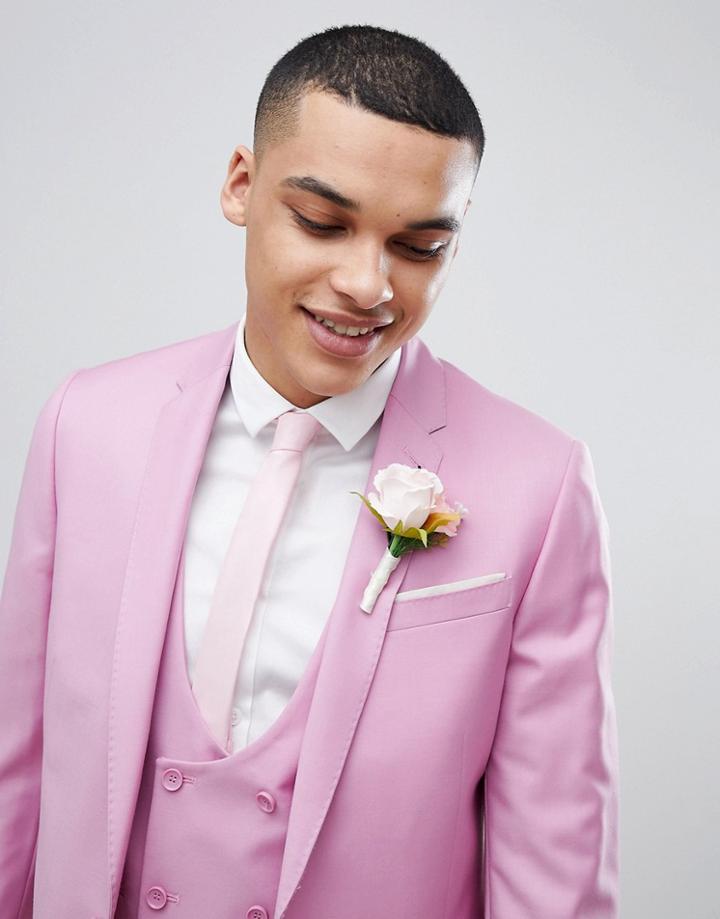 Asos Design Wedding Skinny Suit Jacket In Pink 100% Wool - Pink