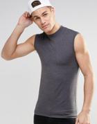 Asos Extreme Muscle Sleeveless T-shirt With Turtleneck In Charcoal - Charcoal