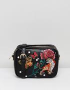 Liquorish Embroidered Crossbody Bag - Black