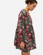Monki Torborg Floral Print Long Sleeve Mini Dress In Multi