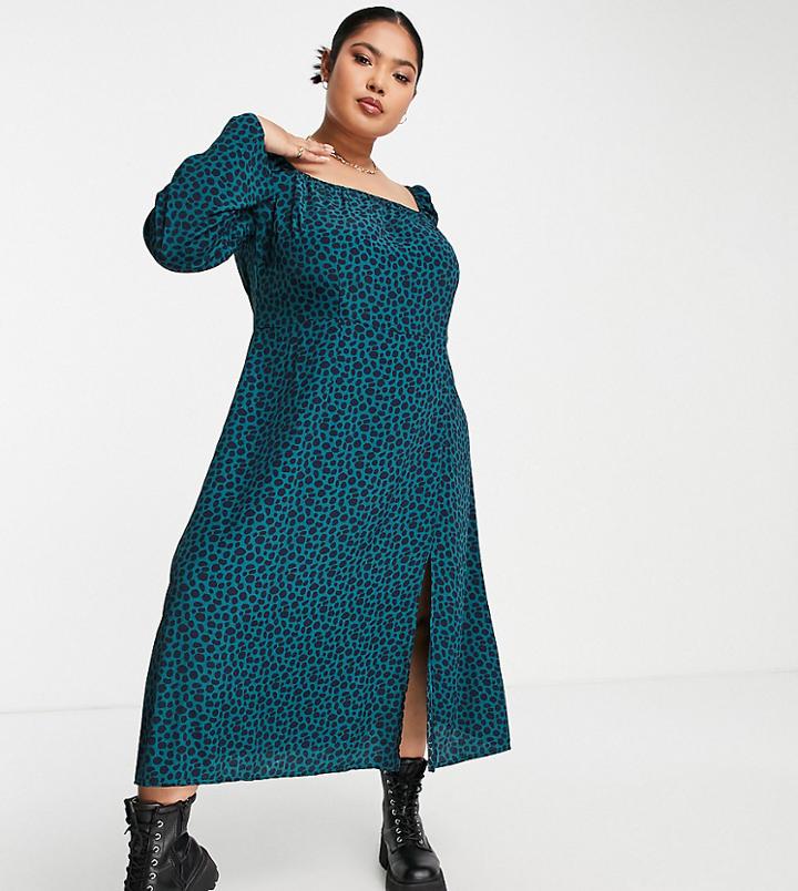 Urban Threads Plus Shirred Front Splodge Print Midi Dress-black