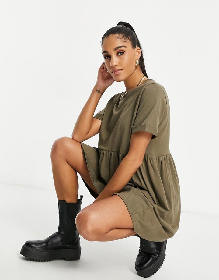 Brave Soul Lara Smock Dress In Khaki-green