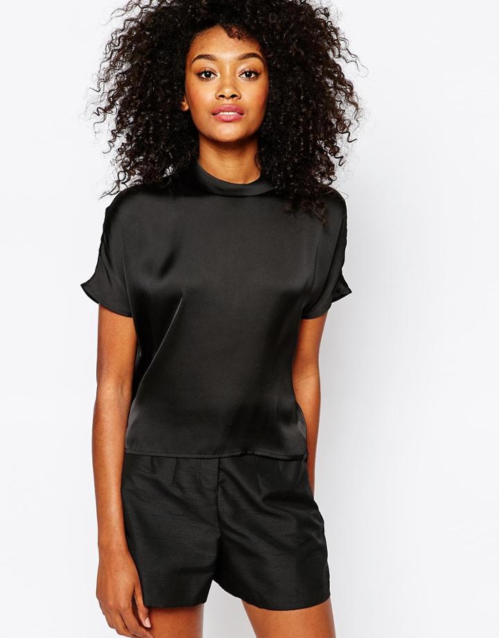 Monki Cropped High Neck Top - Black