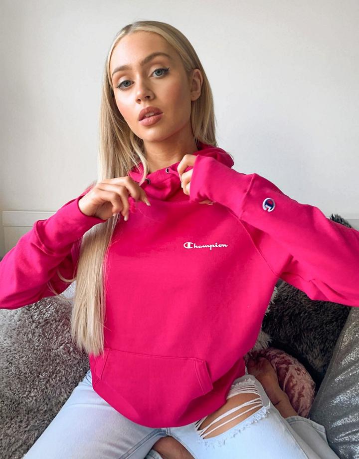 Champion Powerblend Front Logo Hoodie In Pink-grey
