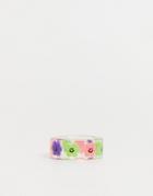 Asos Design Ring With Novelty Flowers In Clear Plastic