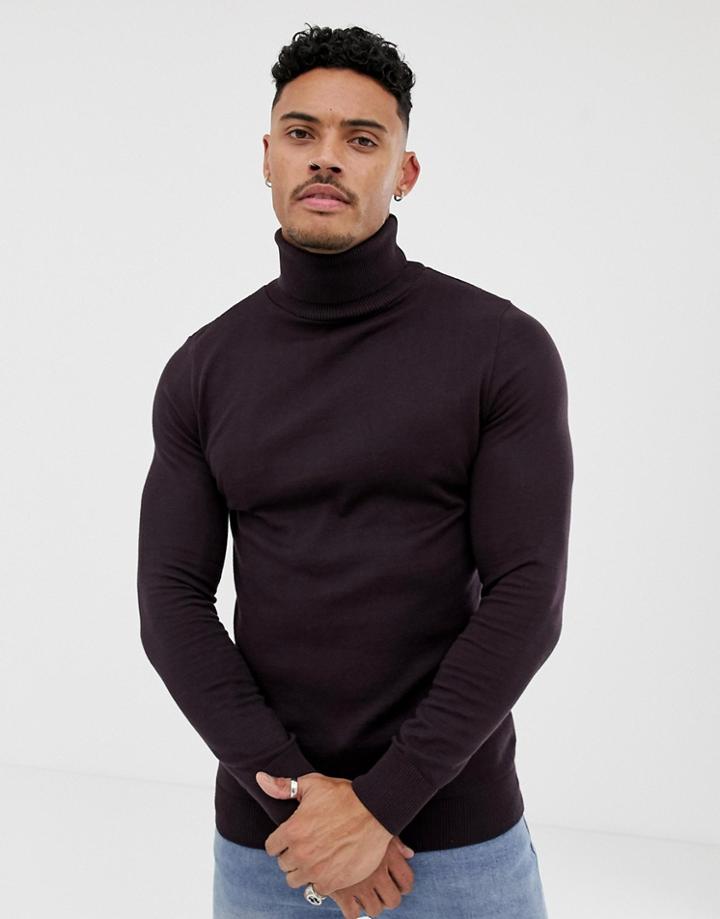River Island Roll Neck Sweater In Dark Burgundy - Red
