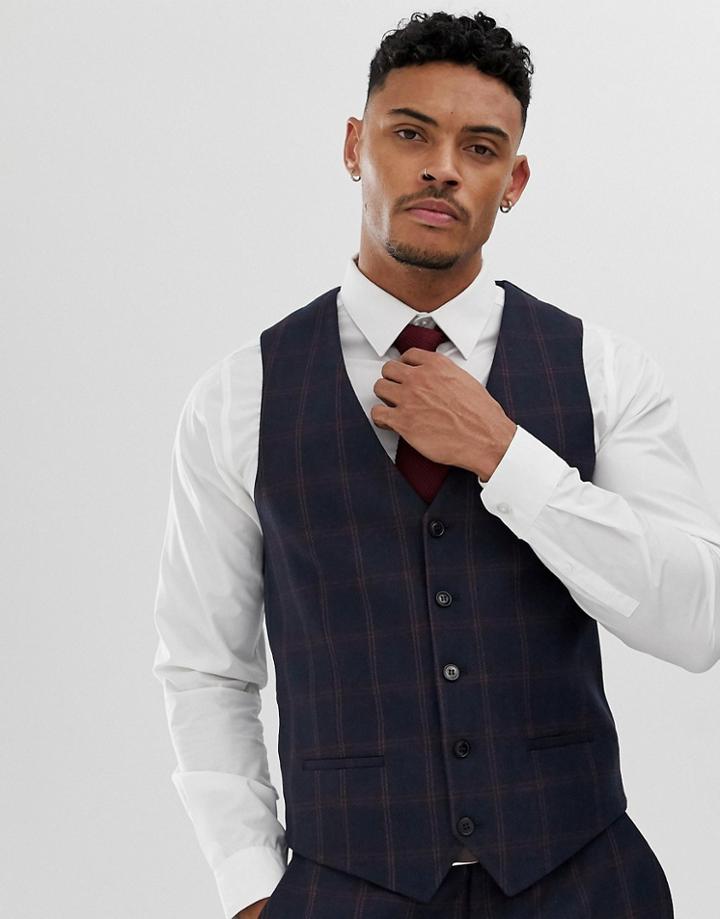 River Island Skinny Suit Vest In Navy Track