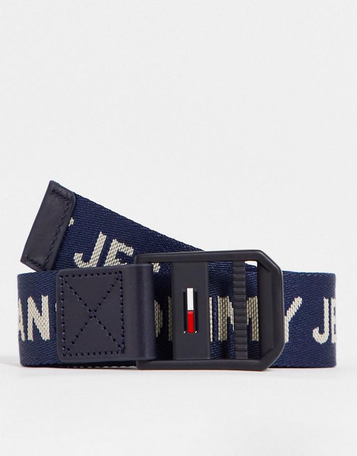 Tommy Jeans Elevated Logo Webbing Belt In Navy