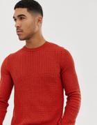 Asos Design Muscle Fit Lightweight Cable Sweater In Burnt Orange