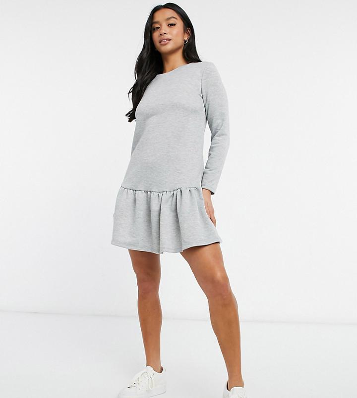 New Look Petite Drop Hem Sweatshirt Dress In Light Gray-grey