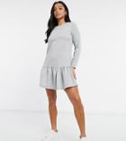 New Look Petite Drop Hem Sweatshirt Dress In Light Gray-grey