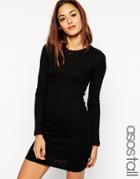 Asos Tall Mini Bodycon Dress With Long Sleeves In Rib - Black