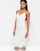 Club L Midi Dress With Cami Strap In Geo Sequin - White