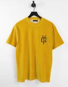 Asos Design Relaxed T-shirt In Mustard Ribbed Velour With Chest Embroidery-yellow