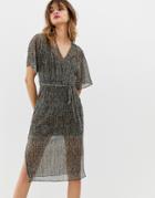 River Island T-shirt Dress With Tie Waist In Metallic Animal Print Plisse-multi