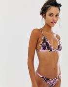 River Island Triangle Bikini Top In Tropical Print-purple