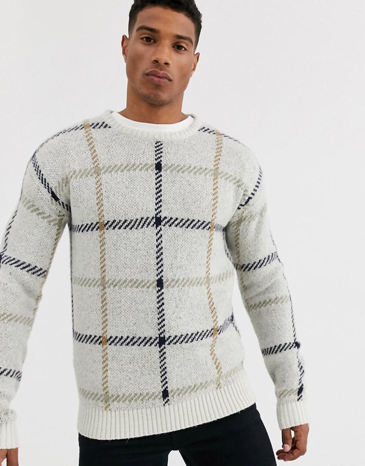 Jack & Jones Originals Check Knitted Sweater In Sand-tan