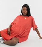 Asos Design Maternity Super Oversized Ruffle Sleeve Smock Dress In Burnt Orange