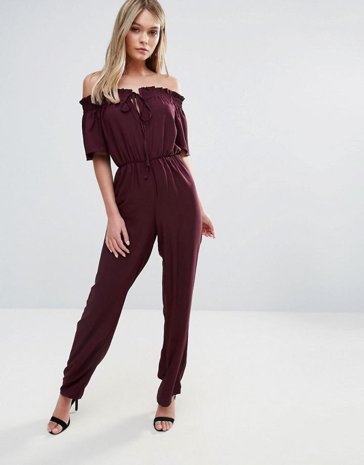 Oh My Love Gathered Off Shoulder Jumpsuit - Red