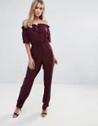 Oh My Love Gathered Off Shoulder Jumpsuit - Red