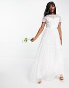 Beauut Bridal Embroided Maxi Dress With Tulle Skirt In Ivory-white