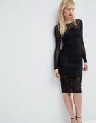 Asos Lace & Mesh Bodycon Midi Dress - Black