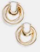 Asos Design Hoop Earrings In Chunky Triple Row Design In Gold Tone - Gold
