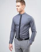 Selected Homme Slim Grandad Shirt With Contrast Placket - Gray