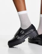 Asos Design Misty Chunky Monk Shoes In Black Lizard