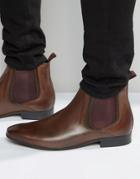 Asos Chelsea Boots In Brown Leather With Colored Elastic - Brown