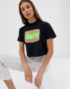 Obey Relaxed Crop T-shirt With Neon Chest Logo-black