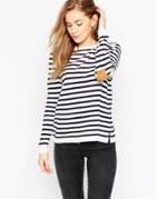 Asos Sweater In Stripe With Star Elbow Patches - Navy