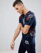 Jack & Jones Premium T-shirt With All Over Floral Print - Navy
