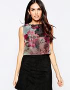 Little Mistress Top In Faded Floral Print - Print