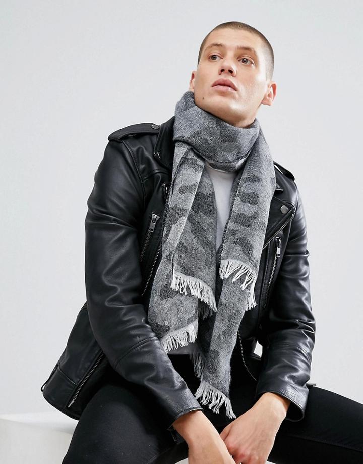 Noose & Monkey Scarf In Camo Print - Gray
