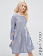 Asos Petite Long Sleeve Chambray Smock Dress - Blue