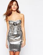 Arrogant Cat Embellished Sequin Bandeau Dress - Silver